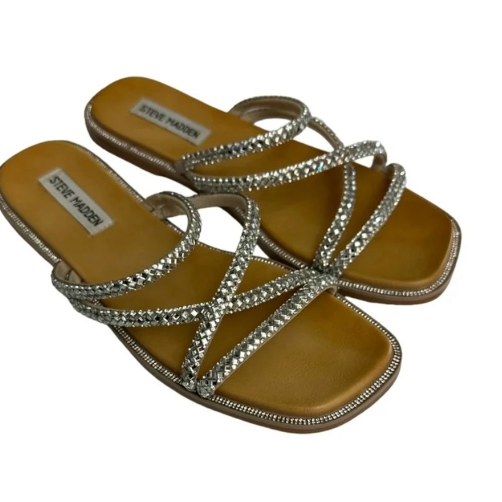 Steve Madden Women's SPICE Bling Square Open Toe Easy Slide-On Sandal